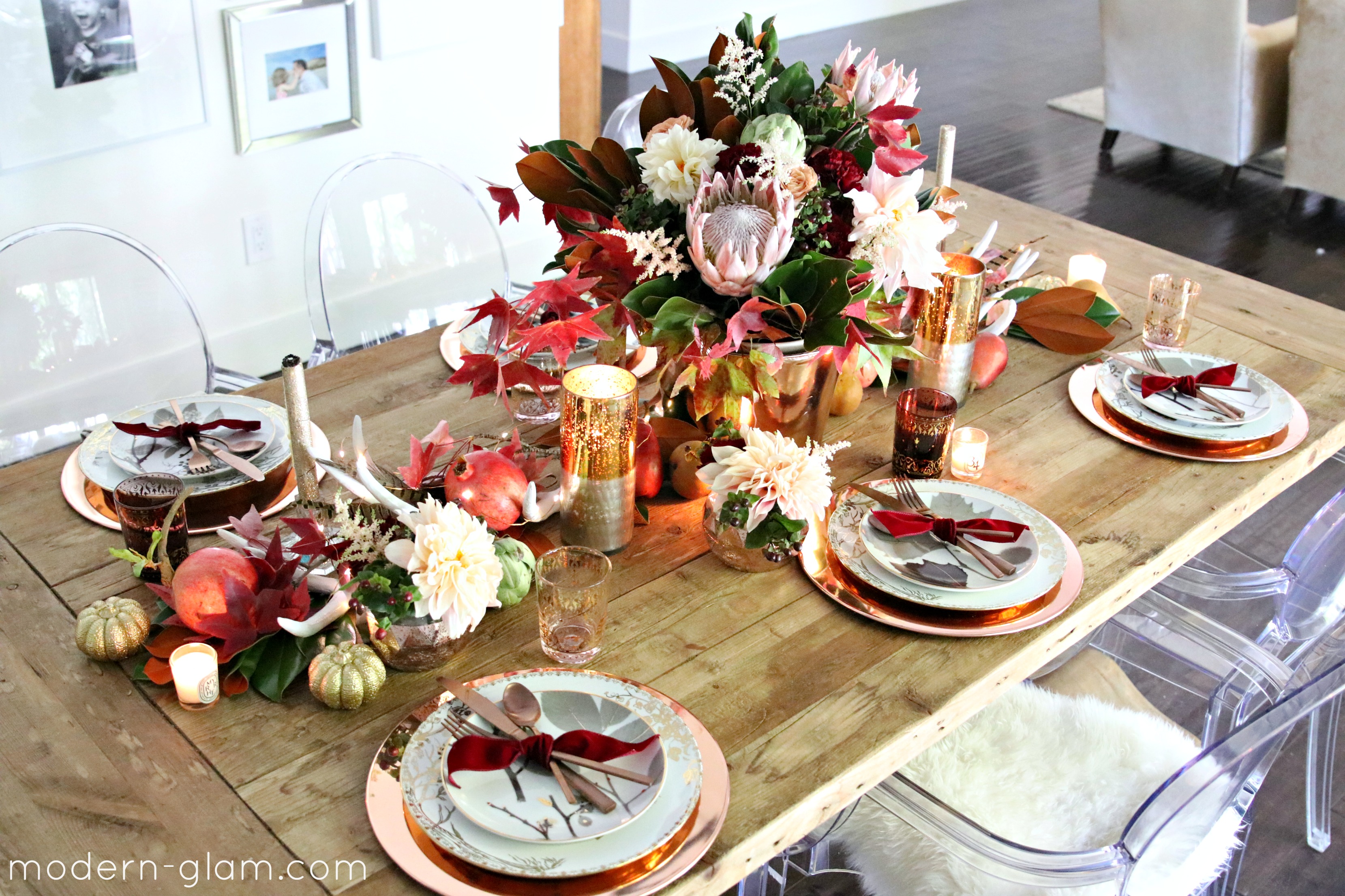 blush and rose gold thanksgiving table