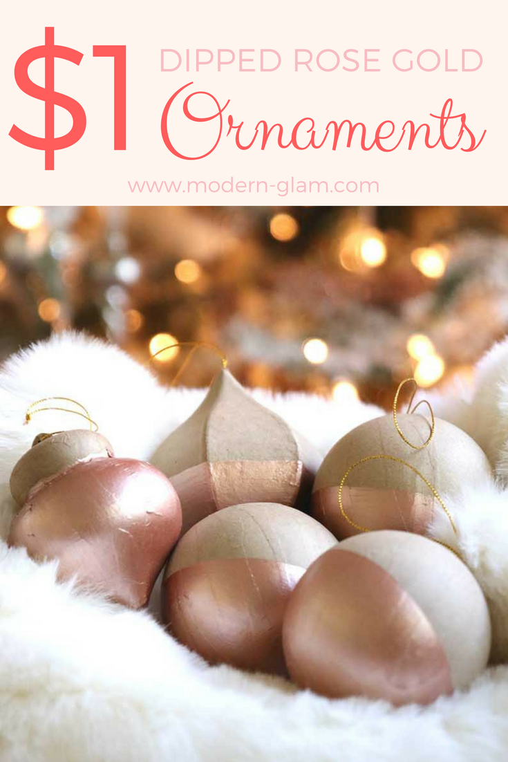 DIY $1 Rose Gold Dipped Ornaments. Easy Project. Christmas Craft. 