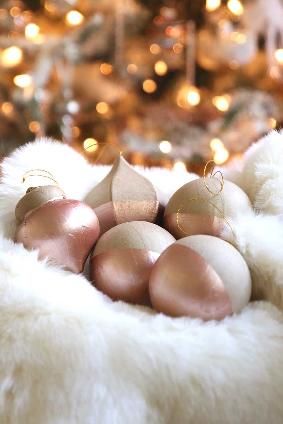 DIY Rose Gold Dipped Ornaments - Modern Glam