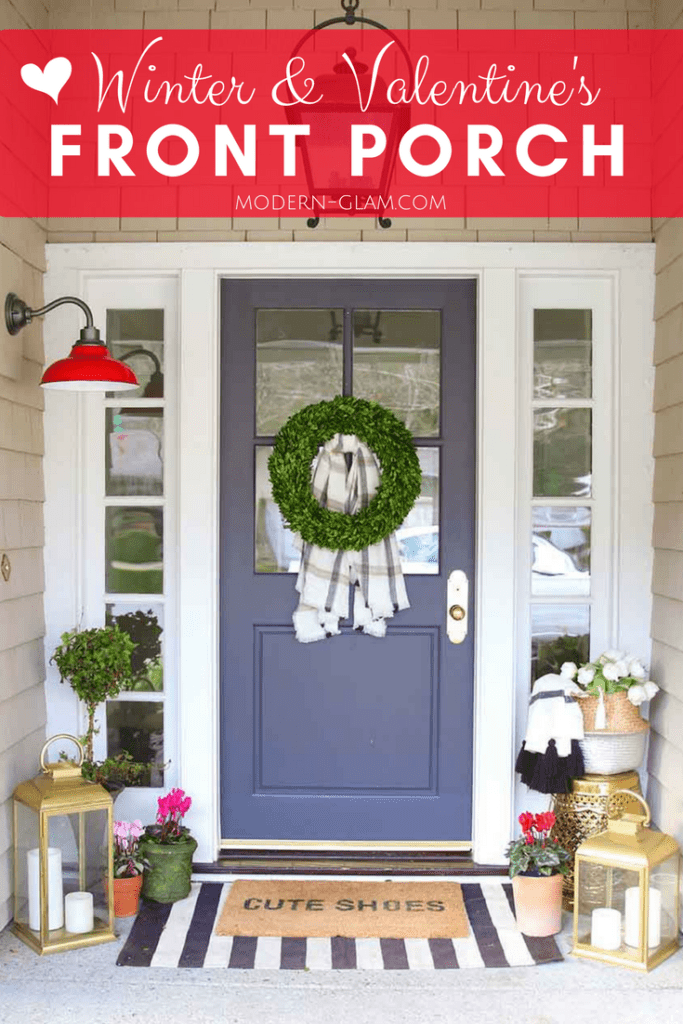 Valentine's Day and Winter Front Porch Decorations. And a Layered Doormat guide. Front Door Decor. Valentine's Day. Winter Decorating. Curb Appeal. Front Door Wreath.
