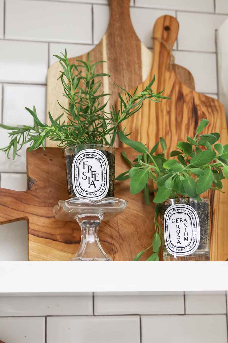 Indoor Herb Garden using repurposed candle jars