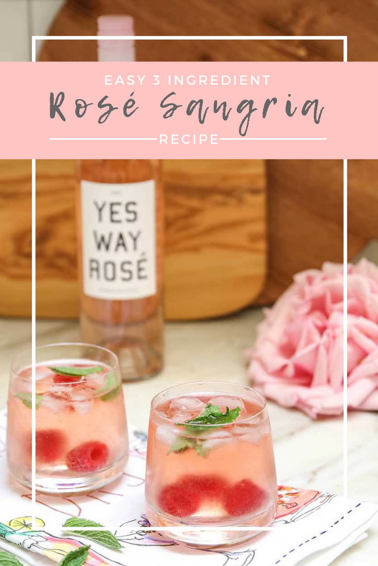 Rosé Sangria. And easy 3 ingredient recipe for a rose cocktail. Perfect for summer entertaining. Rose punch. Rose recipes.