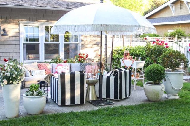 Modern Farmhouse Home Tour black and white striped patio furniture