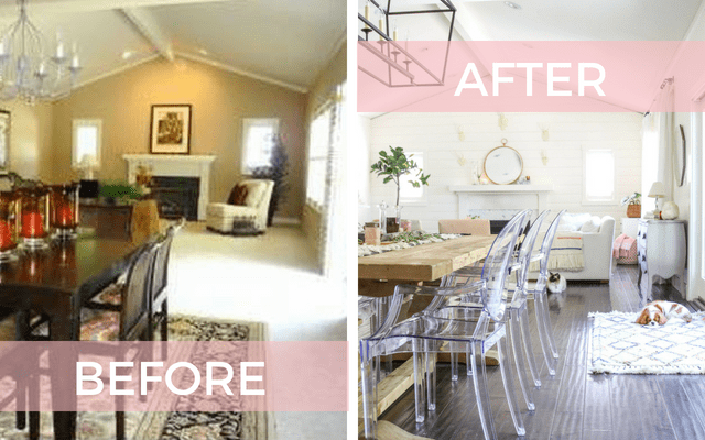 Before and after family room