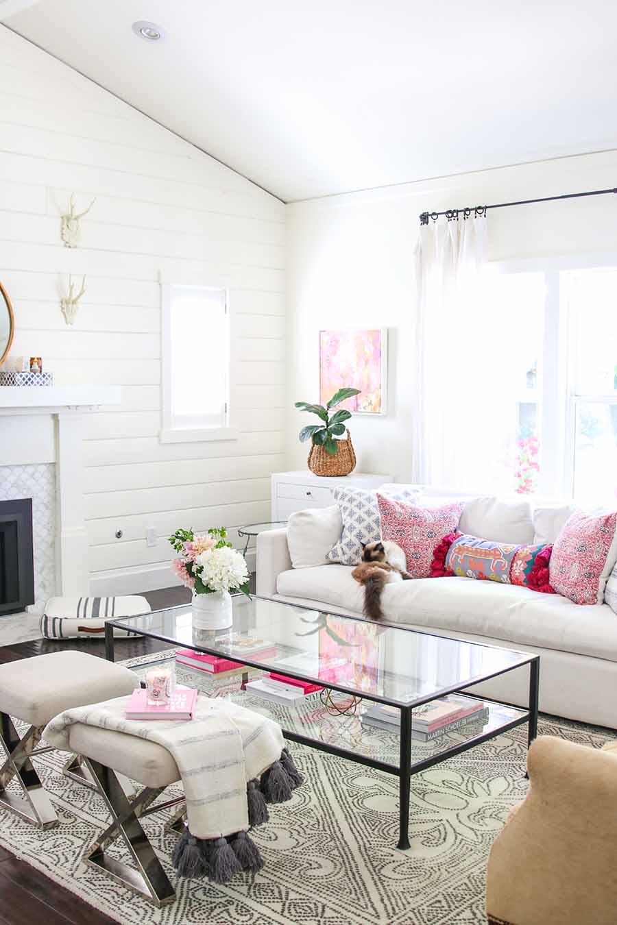 white living room with sofa