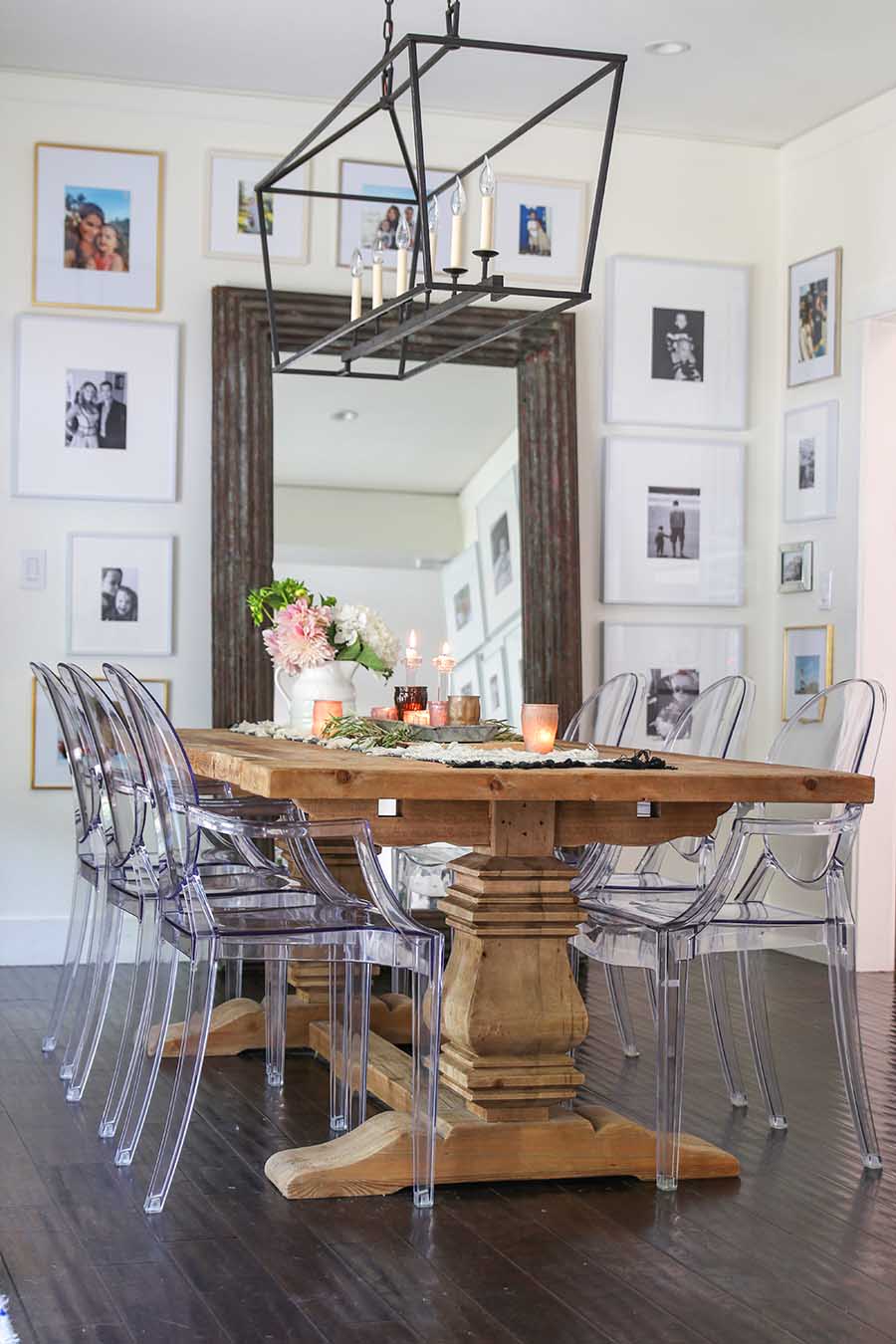 farmhouse table with ghost chairs