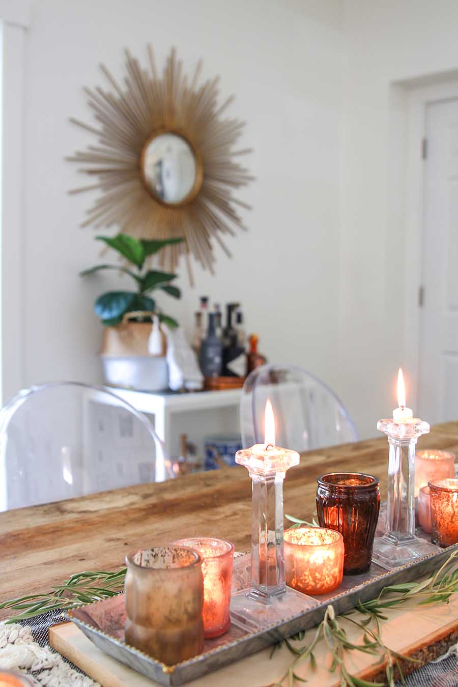 Wood table with votives