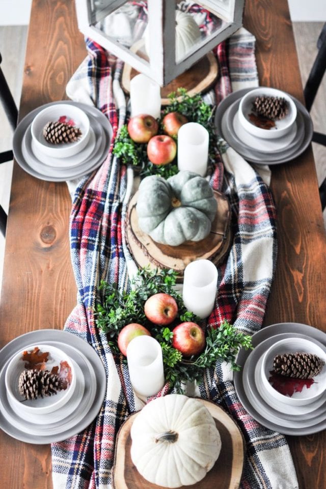 fall table with plaid