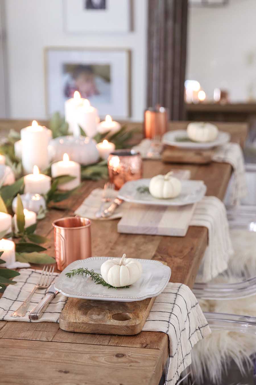 Fall tablescape with white pumpkins 