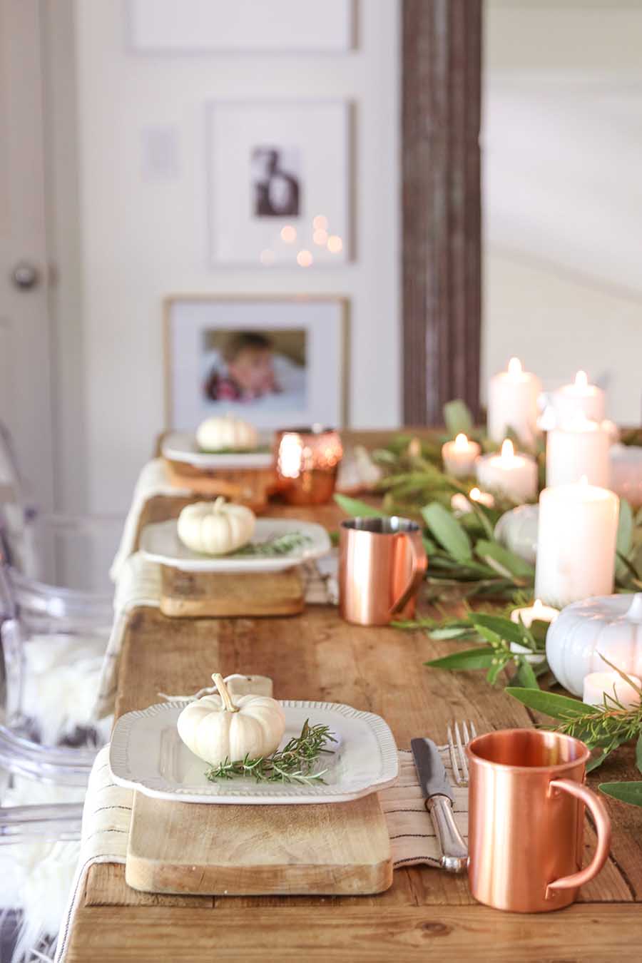 fall farmhouse table with pumpkins