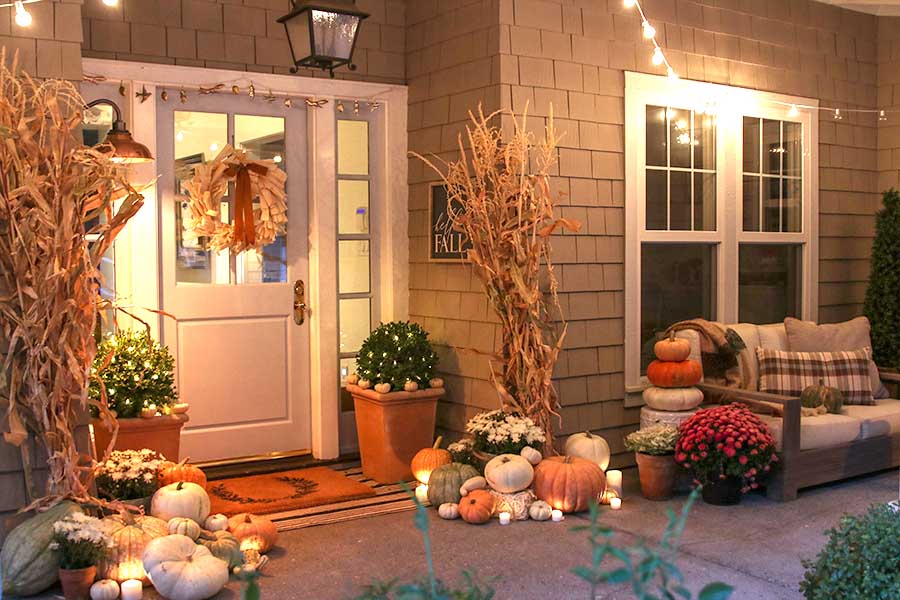 neutral fall porch decor