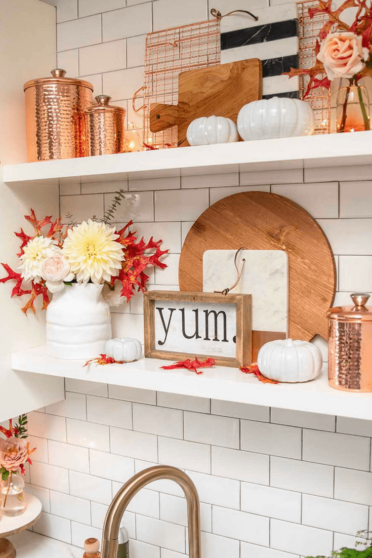 fall kitchen shelves