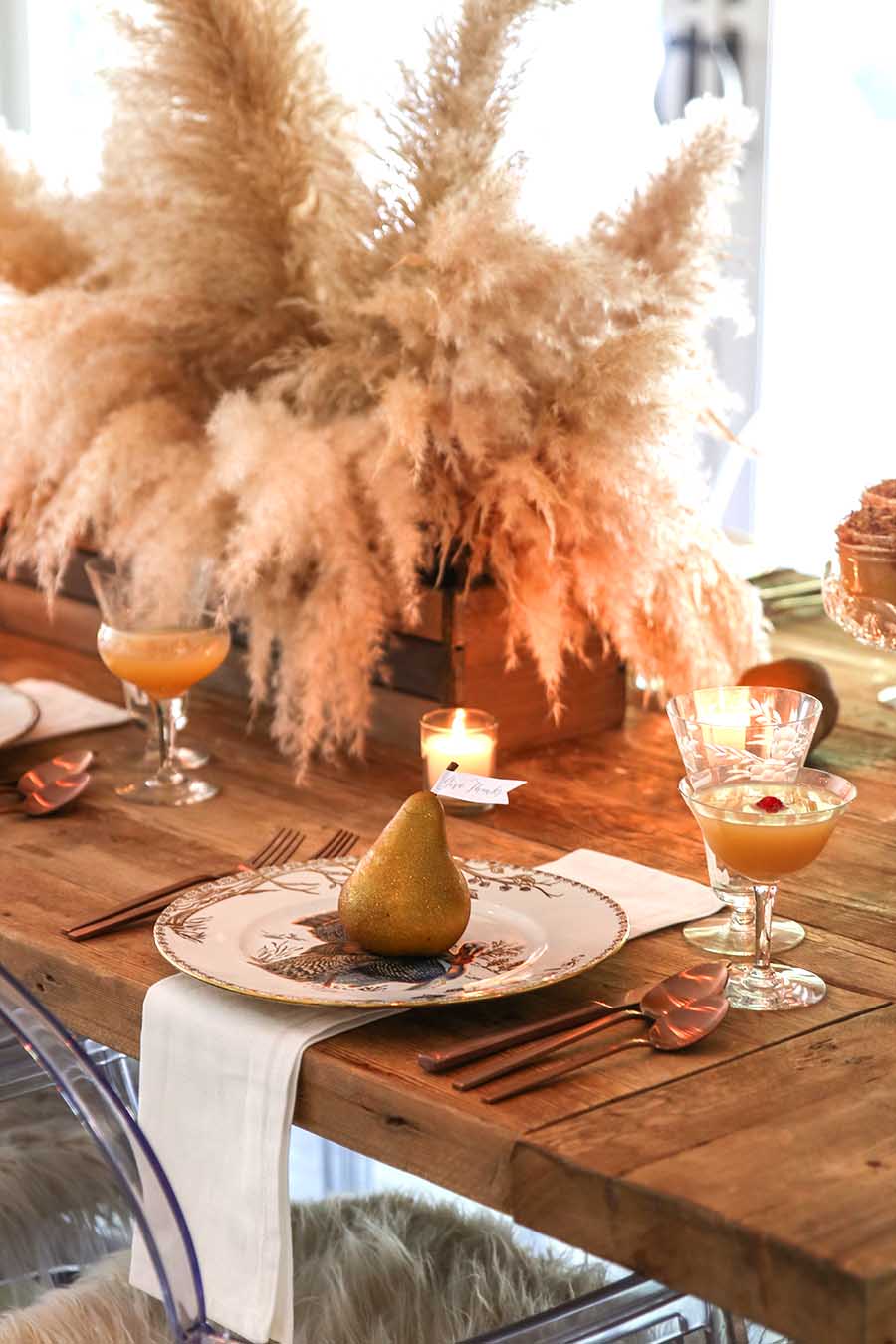 Golden Thanksgiving Table with Pampas Grass