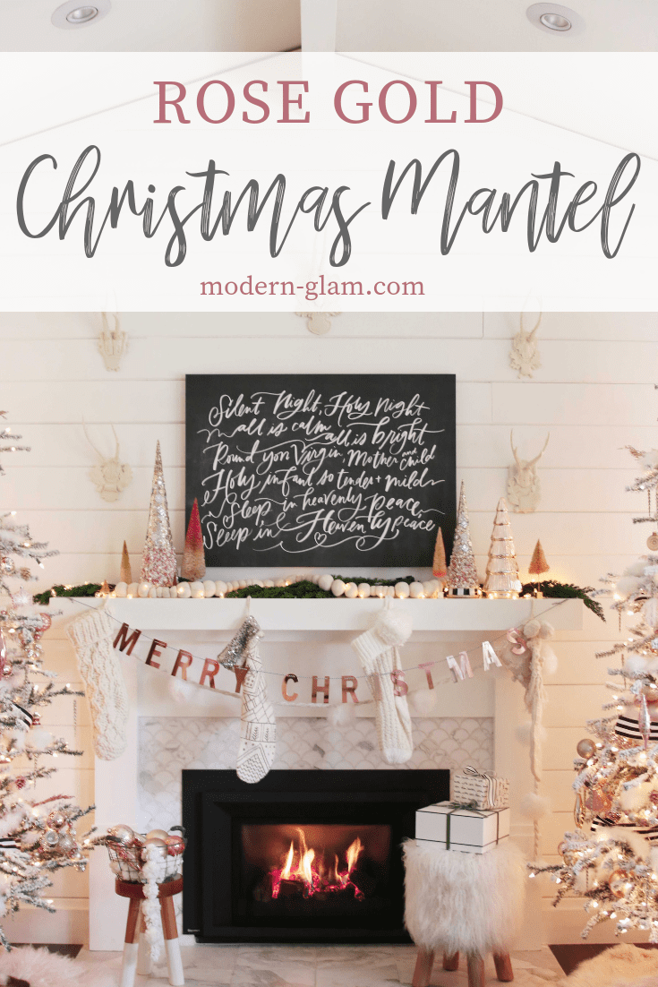 rose gold christmas mantel