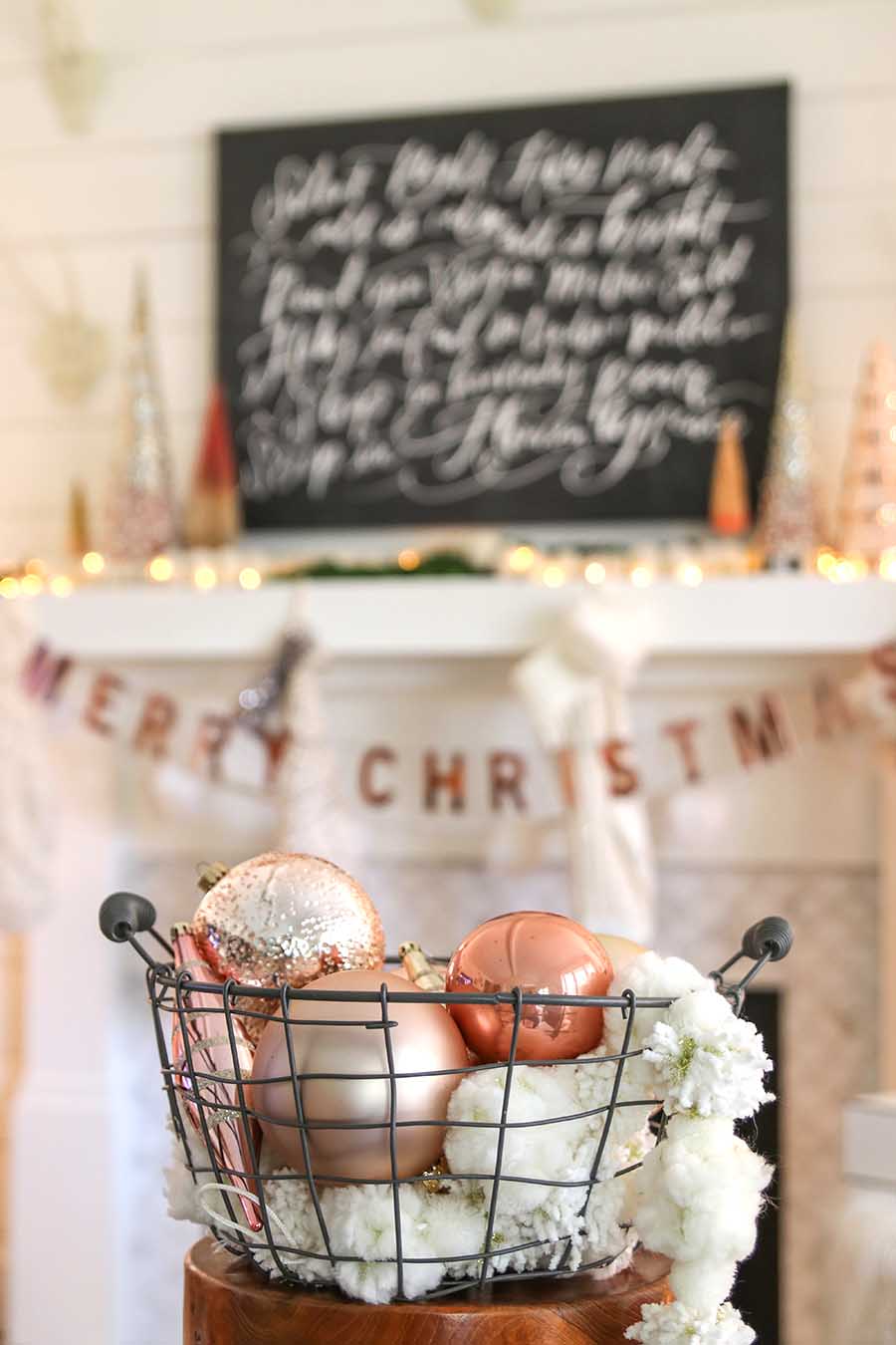 Rose Gold Christmas Mantel Decorating Idea