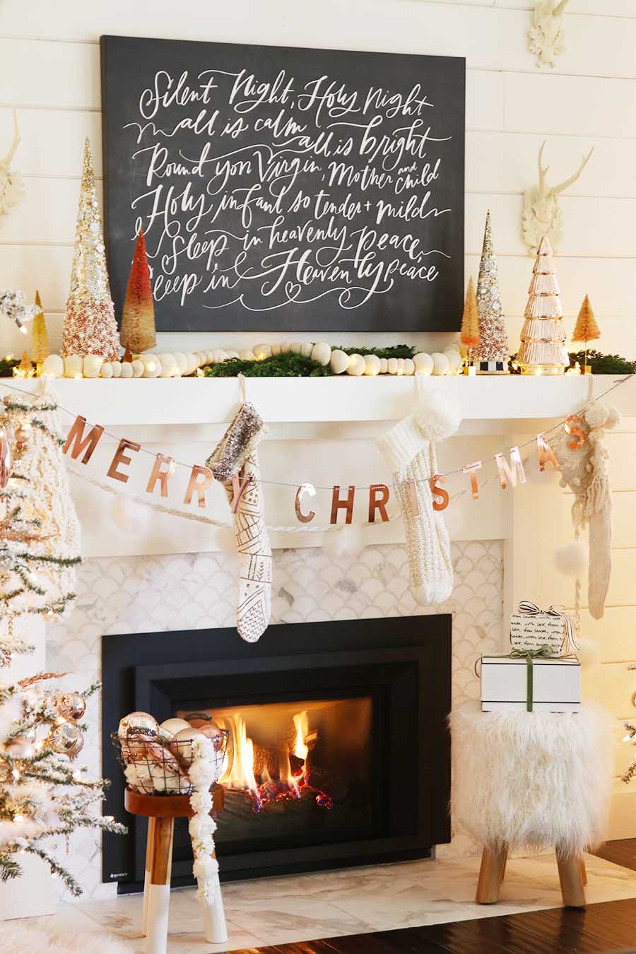 Rose Gold Christmas Mantel Fireplace Decorations