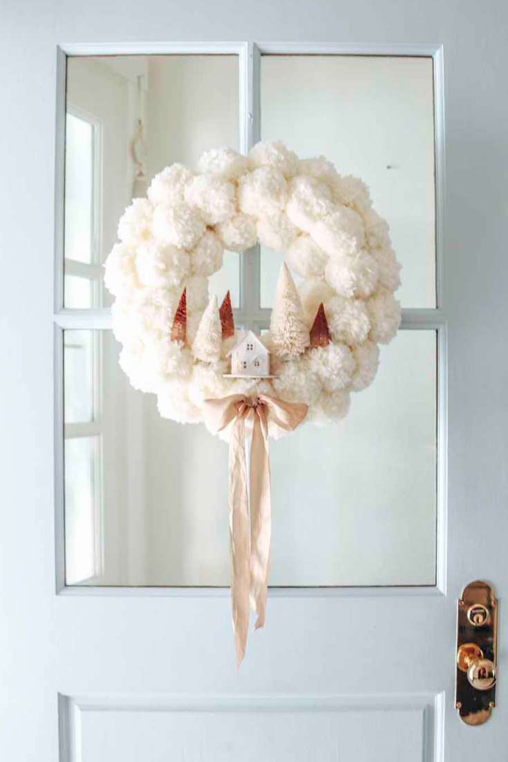 winter pom pom wreath diy