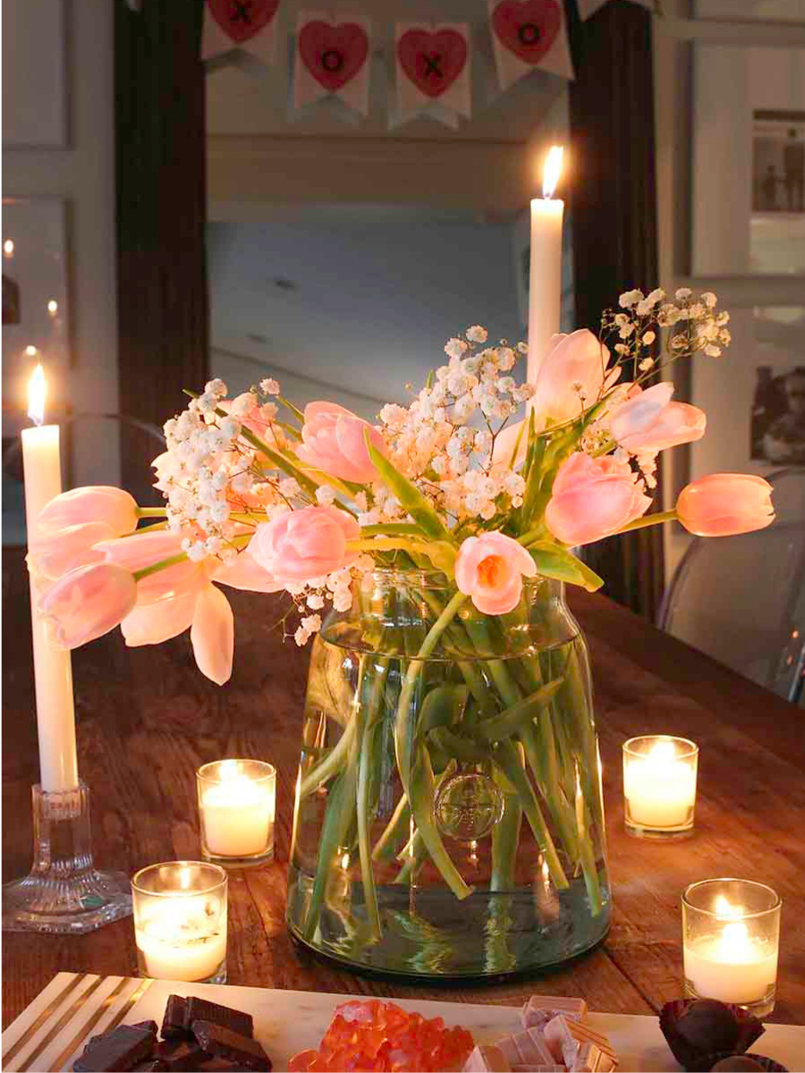 valentine's day table with candles