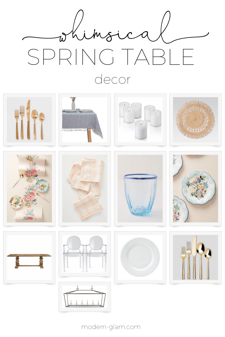 Create a whimsical spring table. Perfect for Easter brunch or a bridal shower. #tablescape #easter #springtable via @modernglamhome