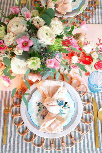 Spring Table Setting Pink and Blue Easter