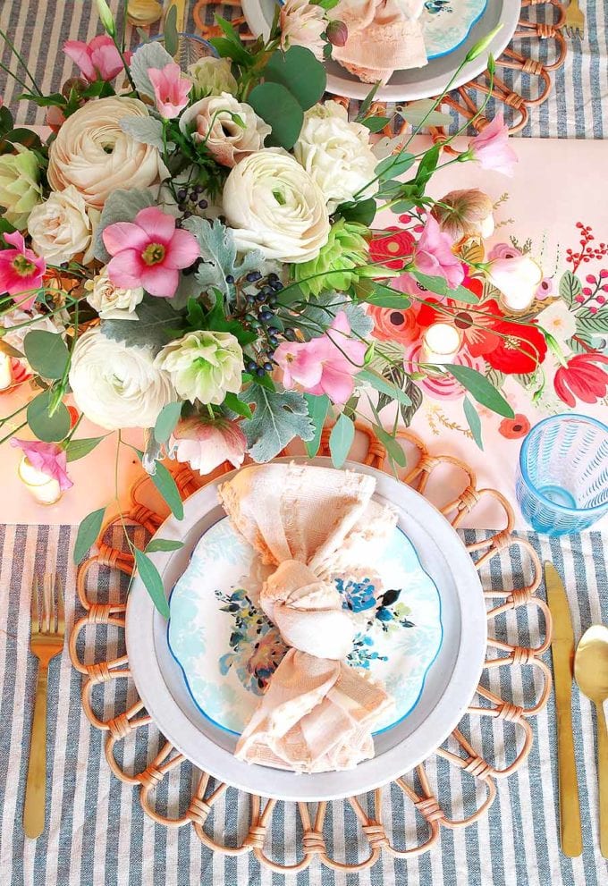 Spring Table Setting Pink and Blue Easter