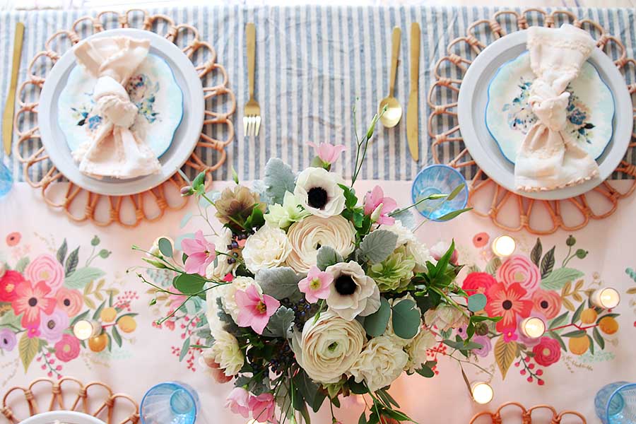 Pink and blue spring table setting for Easter