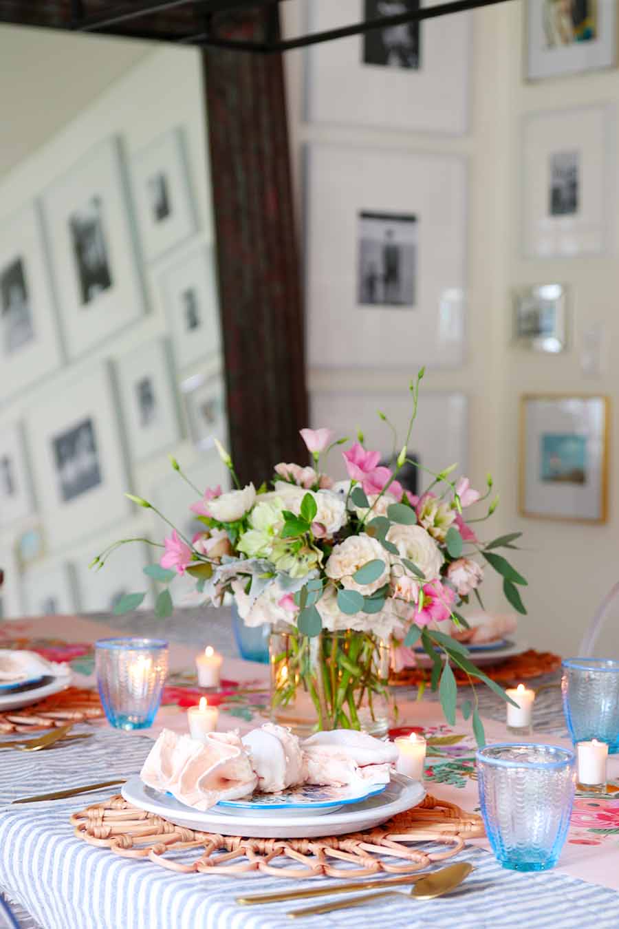 Pink and Blue Spring Table Setting for Easter