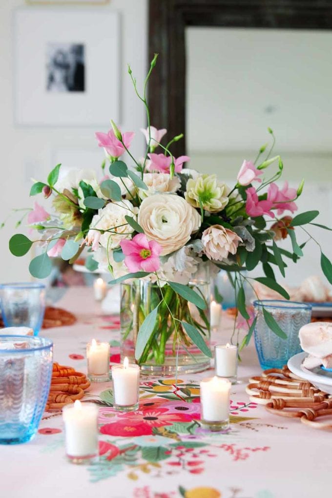 Pink and Blue Spring Table Setting for Easter - Modern Glam