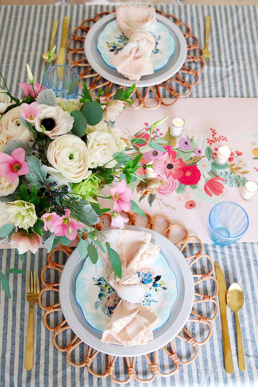 Pink and Blue Spring Tablescape