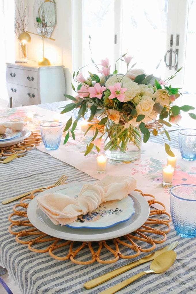 Pink and Blue Spring Table Setting for Easter - Modern Glam