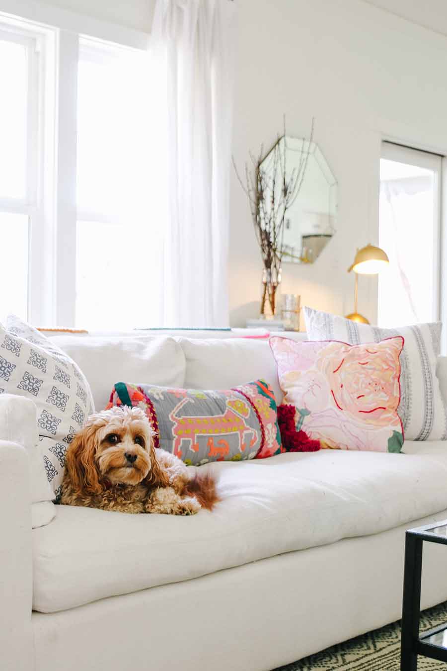 spring living room with white couch