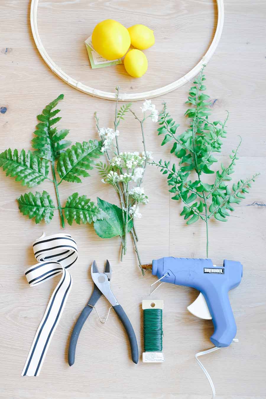 embroidery hoop wreath supplies