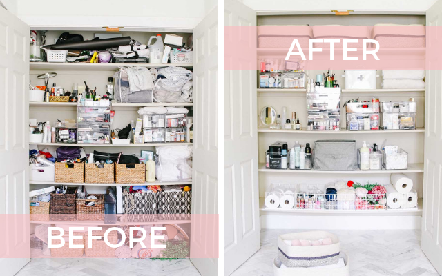 before and after linen closet