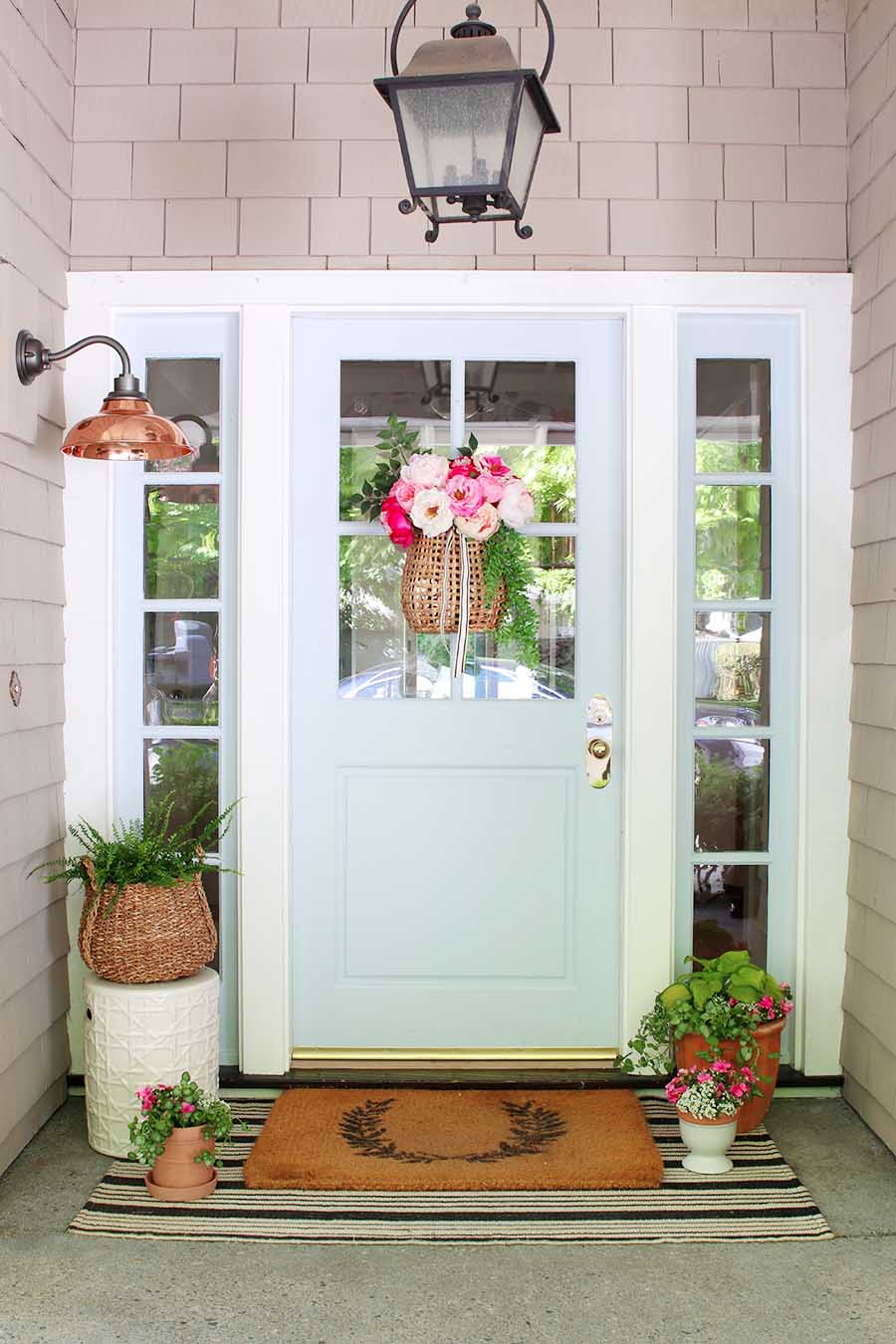 Hanging Basket Summer Wreath with Peonies - Modern Glam