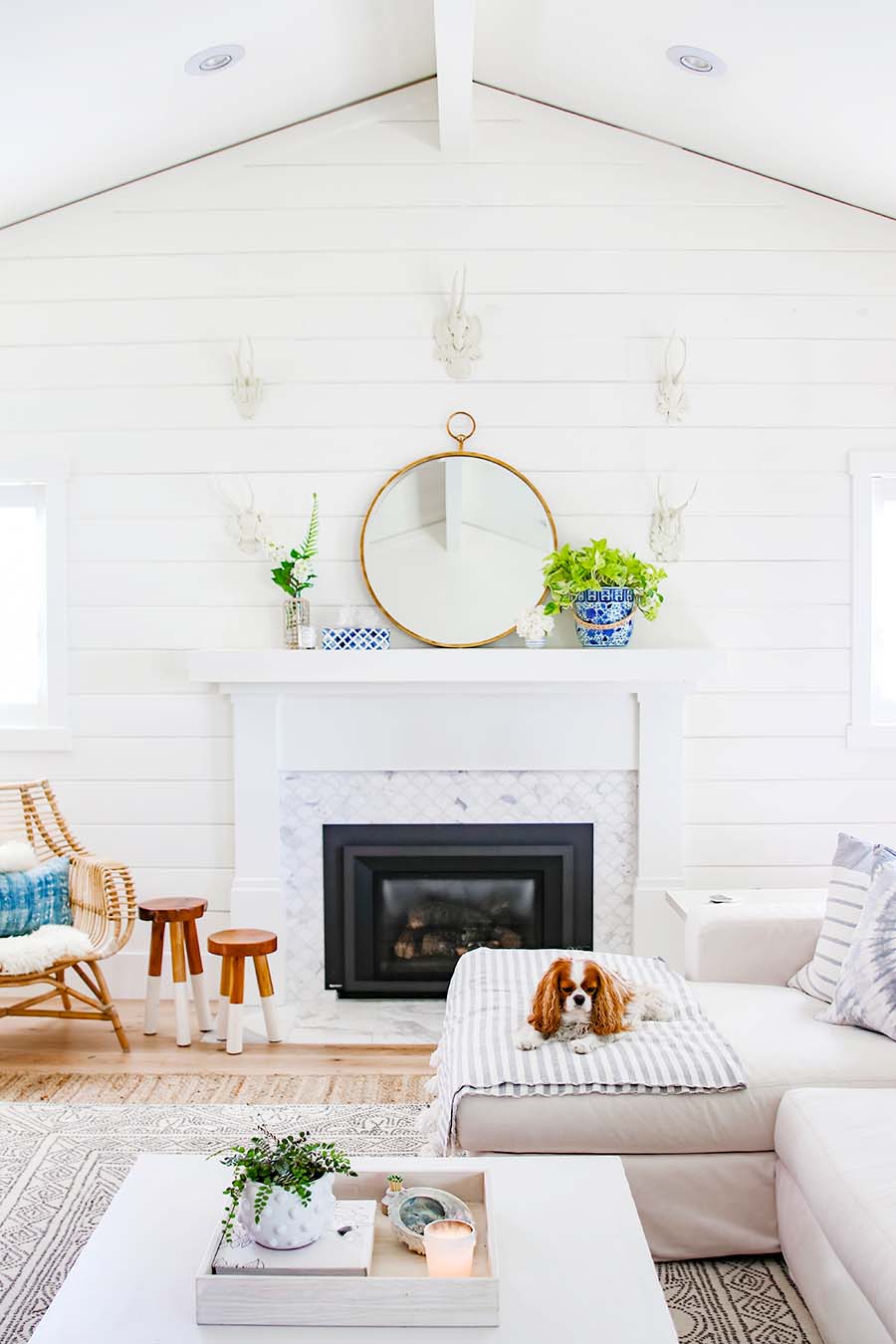 Summer Mantel Decor In Blue And White Modern Glam,Blue Wall Living Room