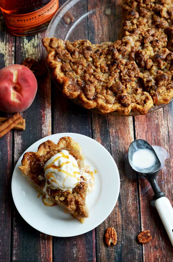 maple bourbon brown butter peach pie