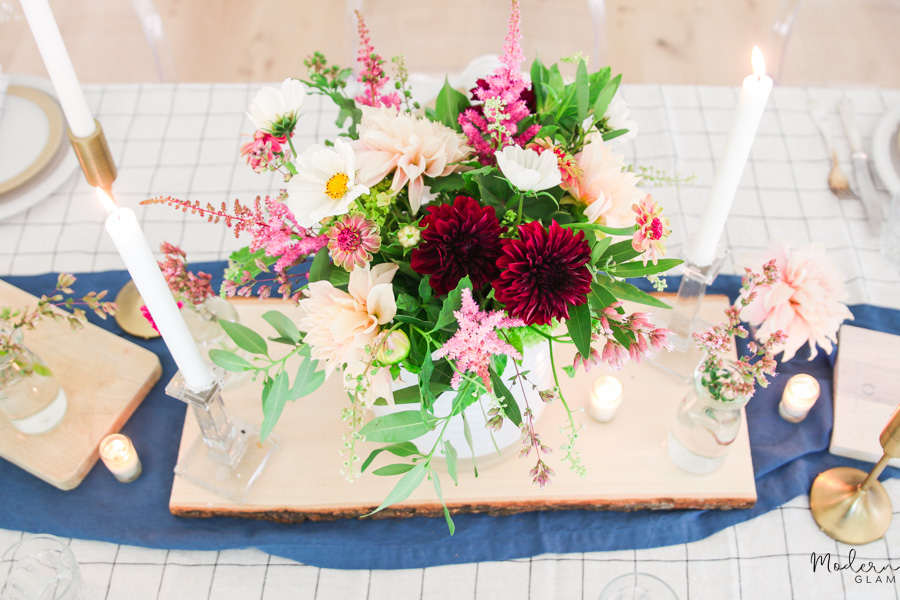 summer table with dahlias