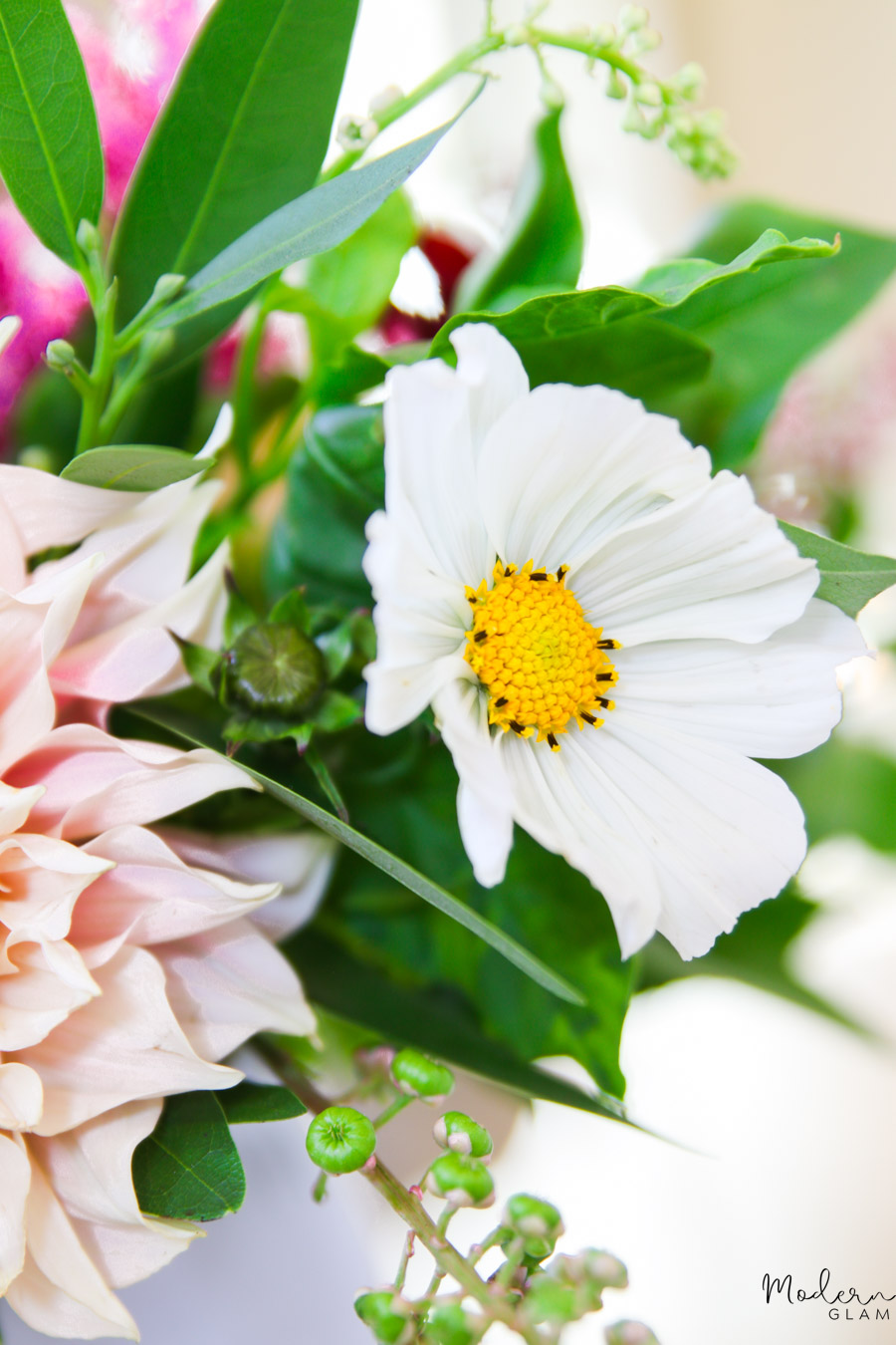 wildflower arrangement with cosmos