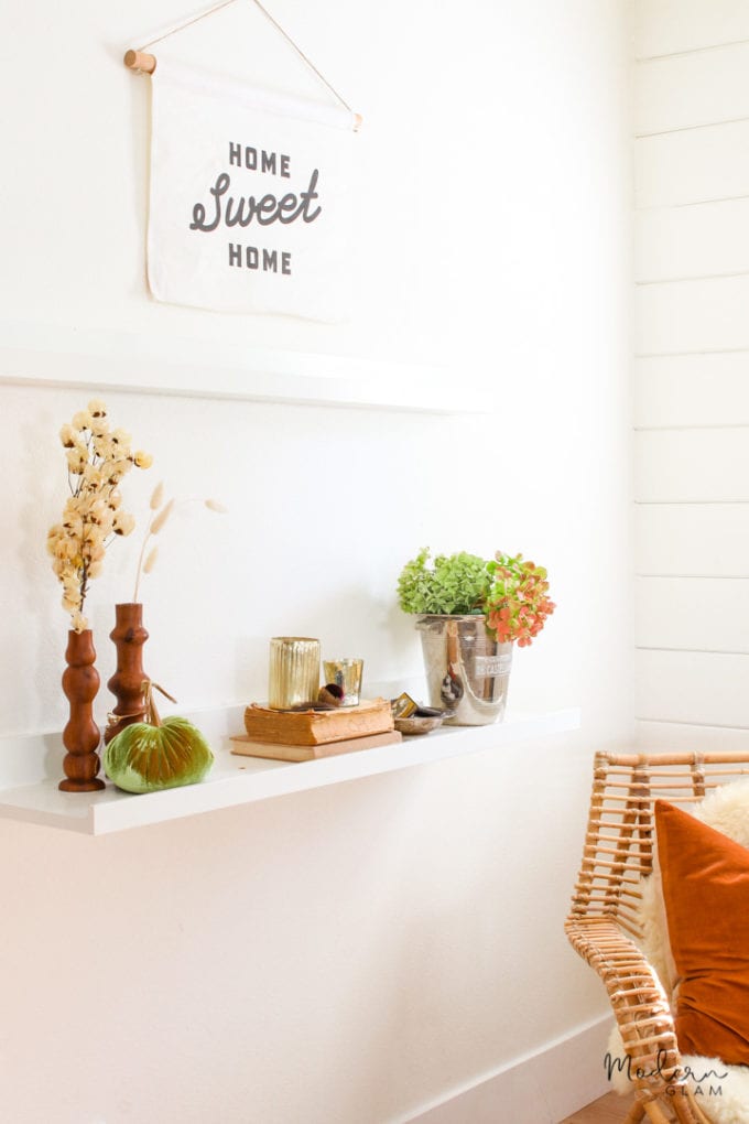 modern farmhouse fall shelf styling