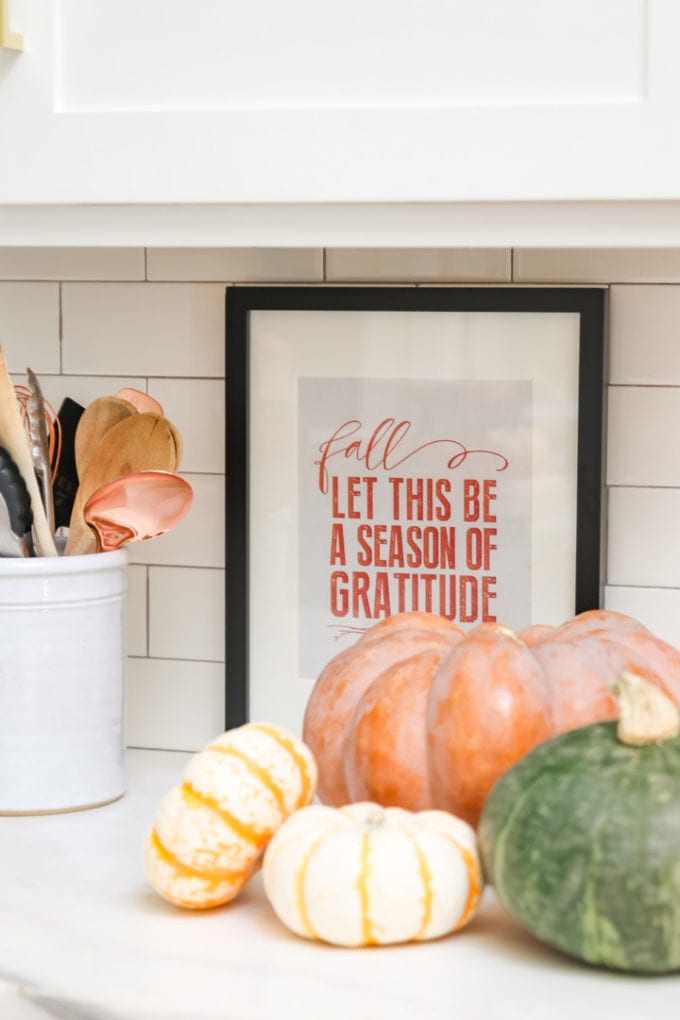 fall kitchen with pumpkins