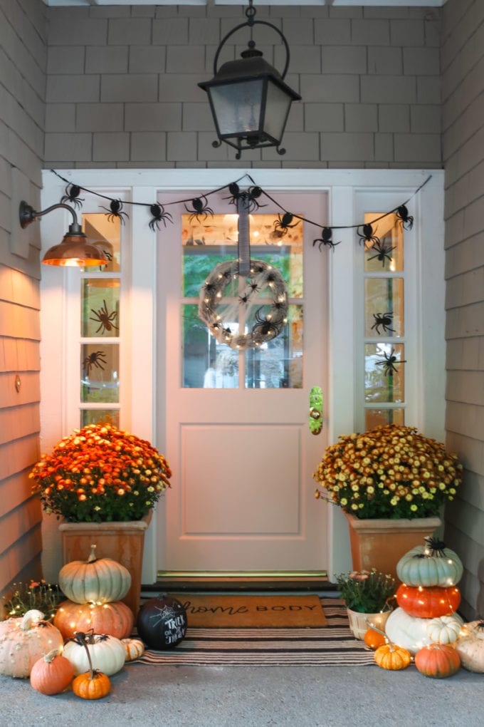 halloween front porch with spiders