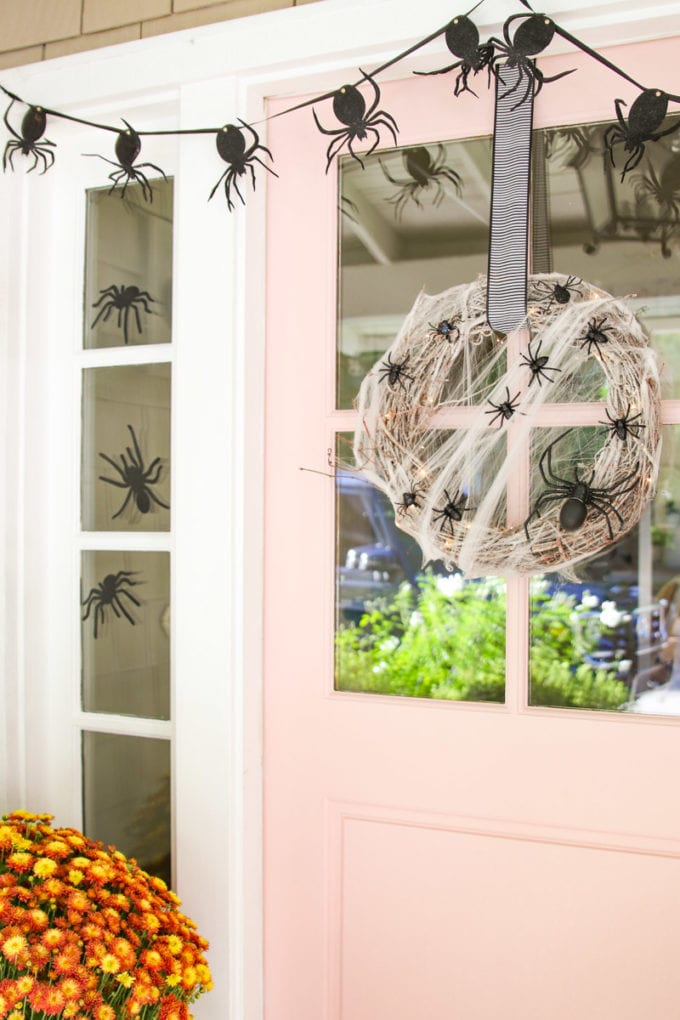 halloween front porch with spiders