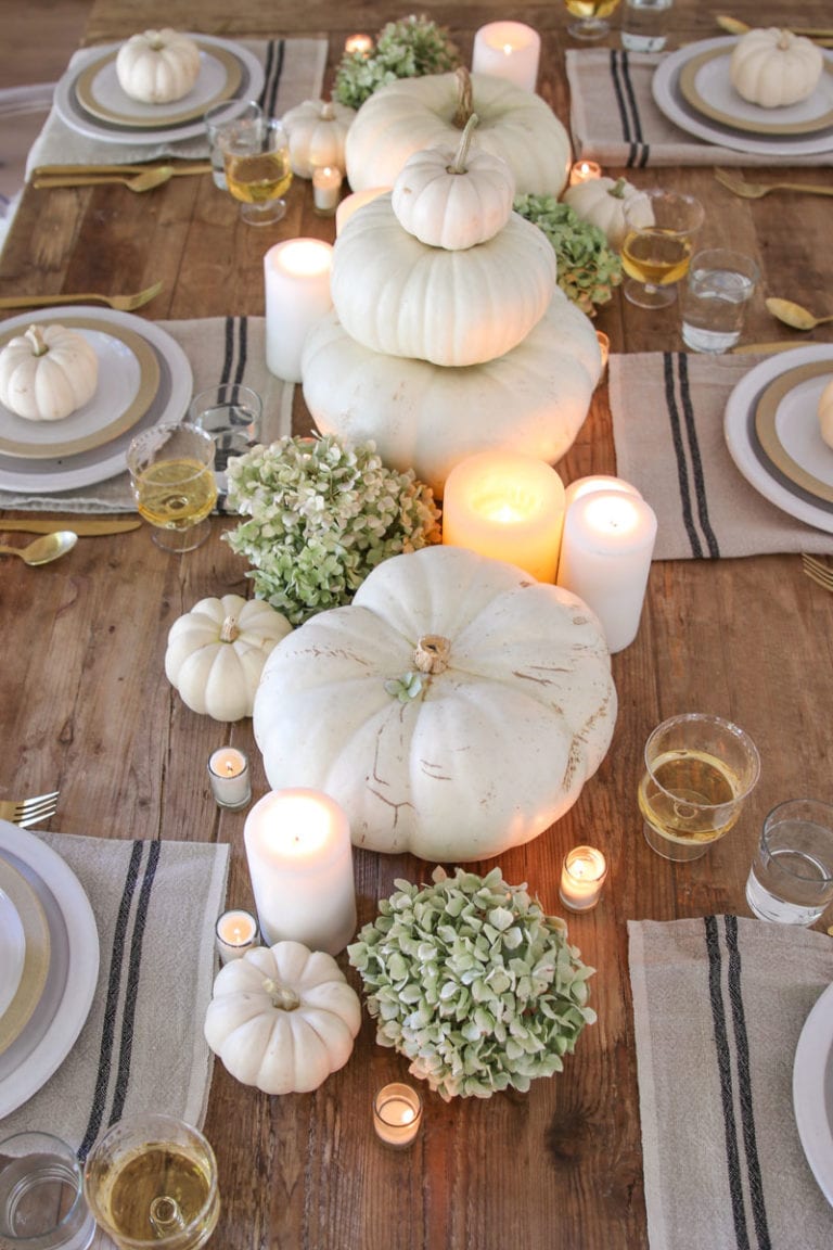 Simple Thanksgiving Table With White Pumpkins Modern Glam