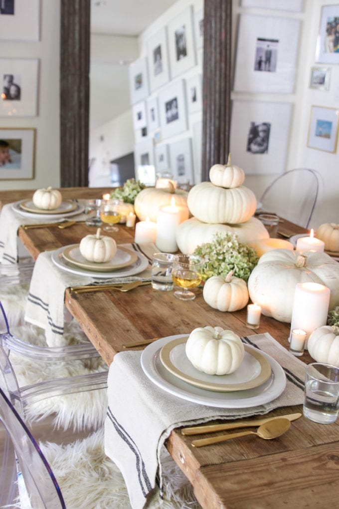 fall table with white pumpkins