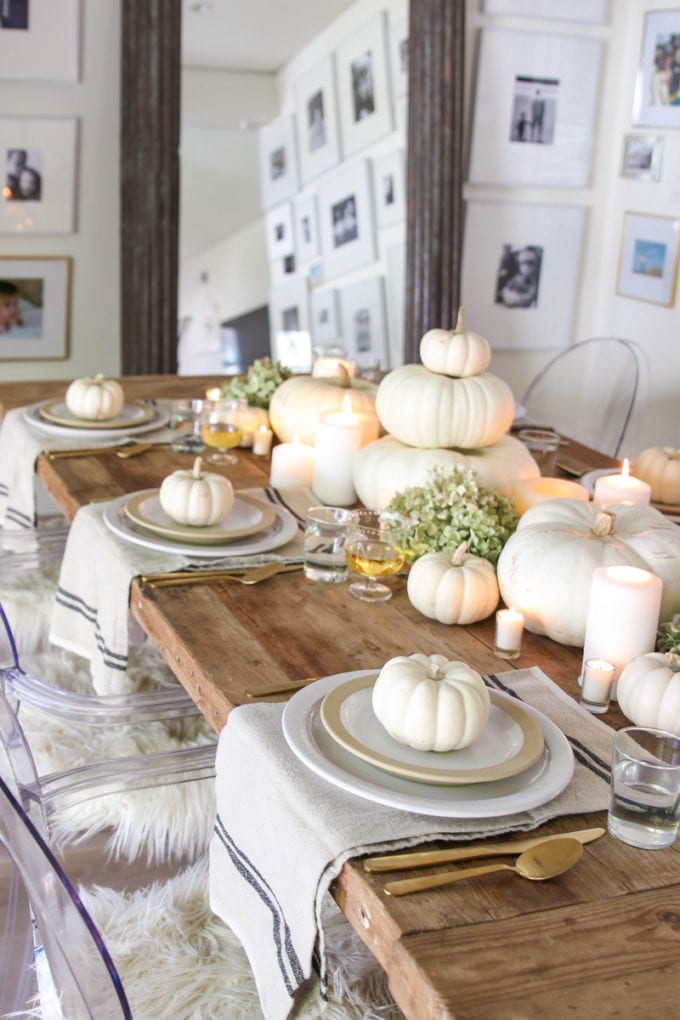 Simple Thanksgiving Table with White Pumpkins - Modern Glam