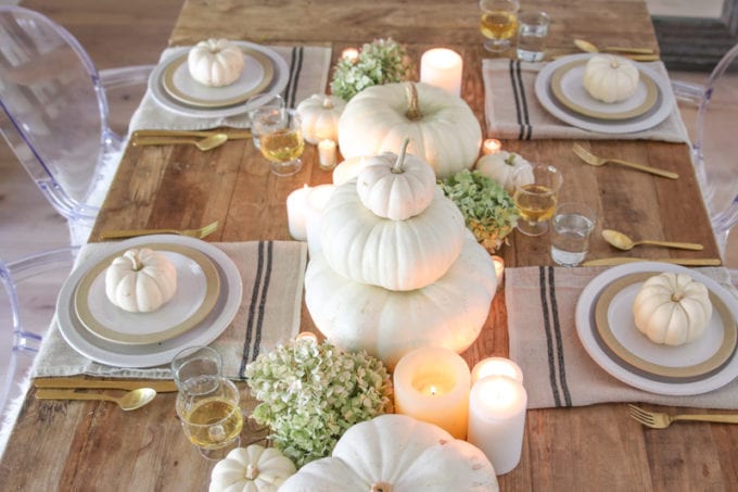 gold and white thanksgiving table setting