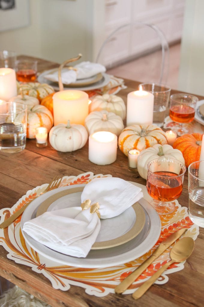 thanksgiving table with pumpkins