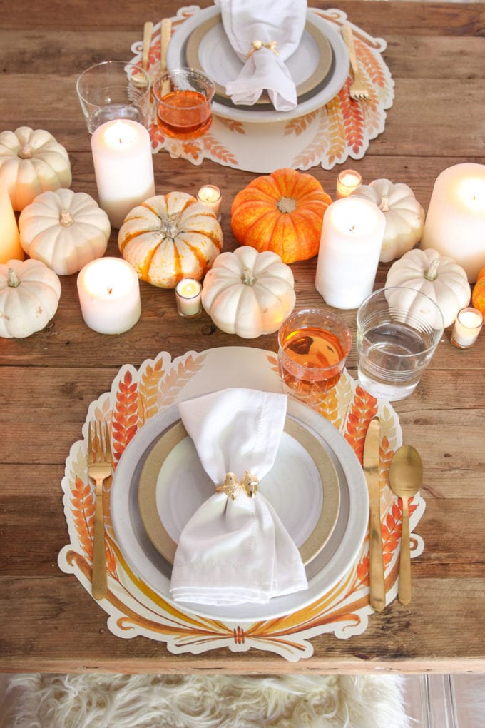 orange and white thanksgiving table setting