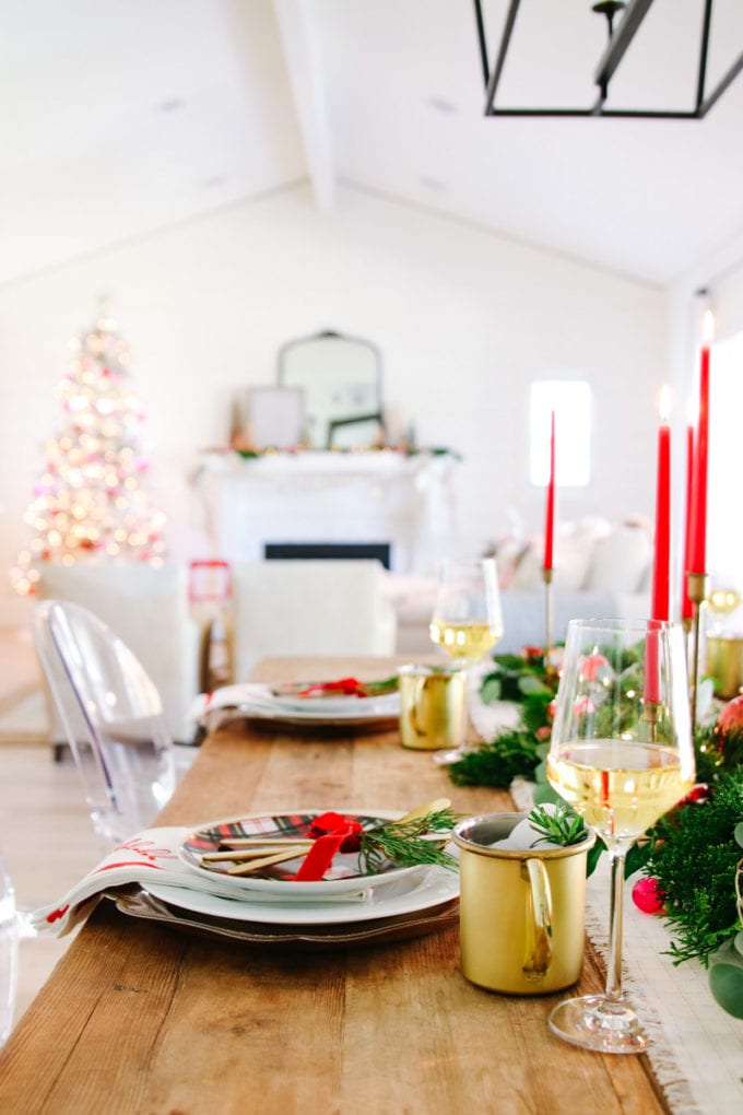 white and red holiday table