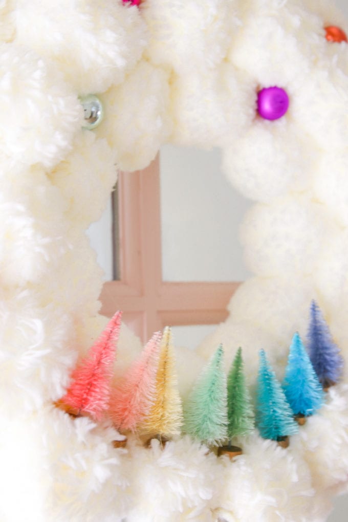 rainbow bottle brush tree wreath